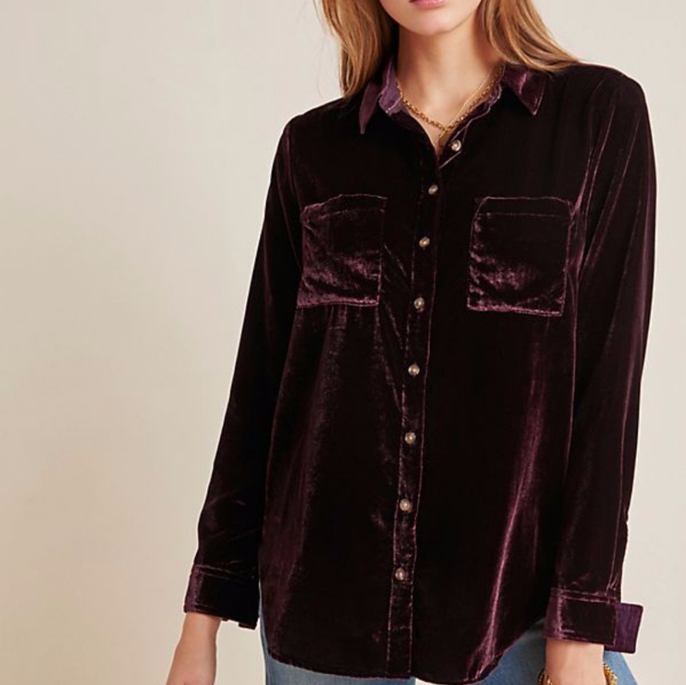 Maeve Anthropologie Karina Velvet Button Down Shirt Sz.6